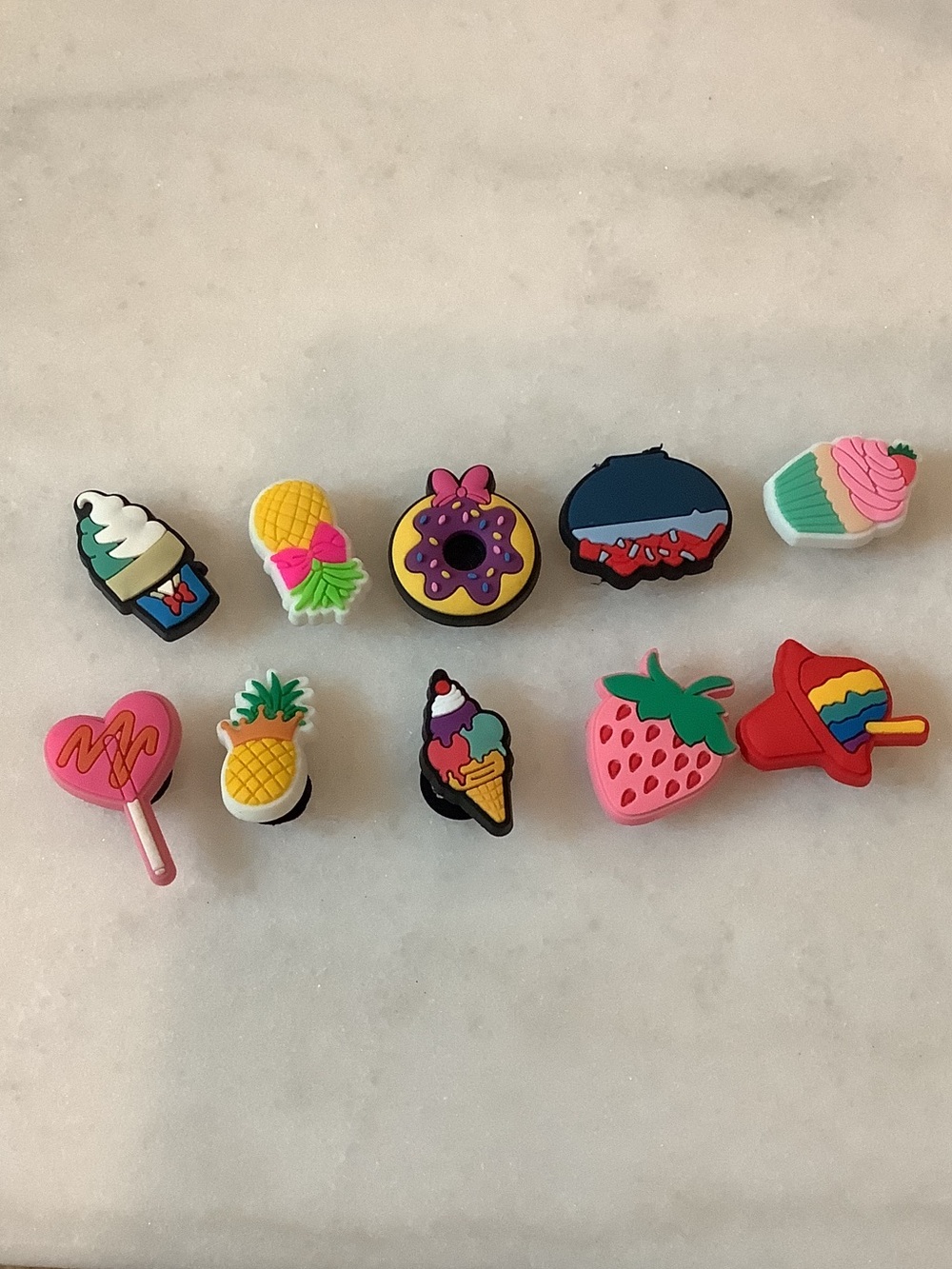Kids Colorful Food-Themed Shoe Charms-Pink, Yellow, Green, Red, Blue, Brand New